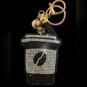 Black and Silver Coffee Cup Bag Charm Keychain